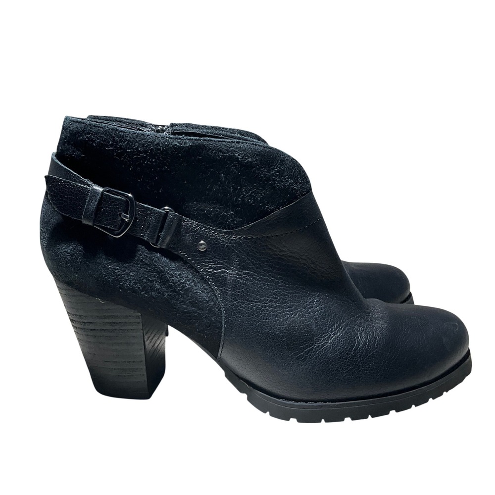 Clarks Black Leather Suede Buckle Heeled Ankle Boots Women‎ Size 8.5